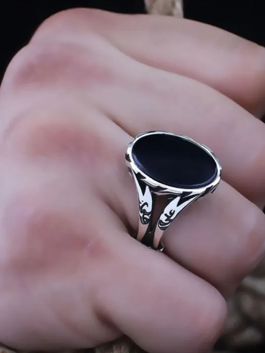 Siyah Oniks Taşlı Zülfikar Kasa Özel Seri Erkek Gümüş Yüzük
