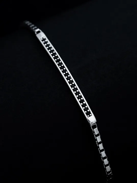 Erkek Gümüş Bileklik - Küp Model Siyah Zirkon Taşlı Gümüş Bileklik