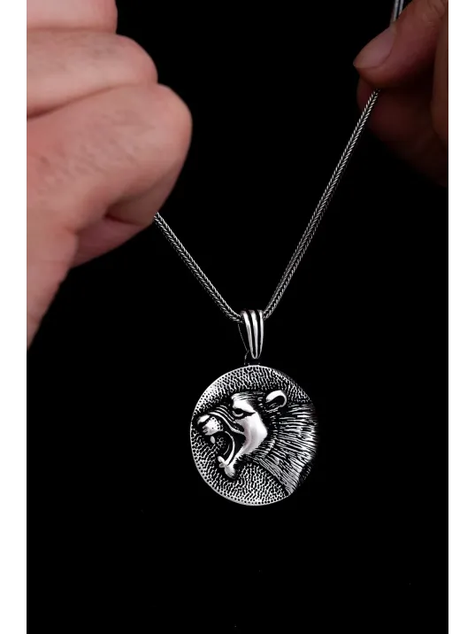 Erkek Gümüş Kolye - Pars Figürlü Yuvarlak Model Gümüş Erkek Kolye