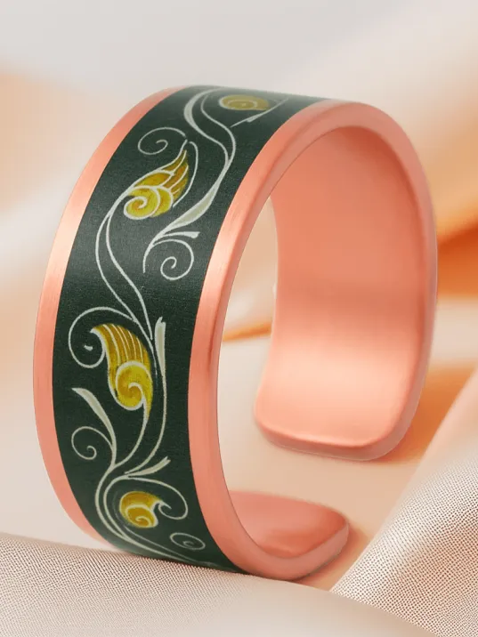 Kadın Bakır Bileklik Yüzük Set - Pia Model Özel Baskı Metal Kutu Ve Kuvars Taşı