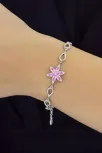 Kadın Gümüş Bileklik - Pembe Doğal Safir Taşlı Nergis Model Damla Motifli Gümüş Bileklik