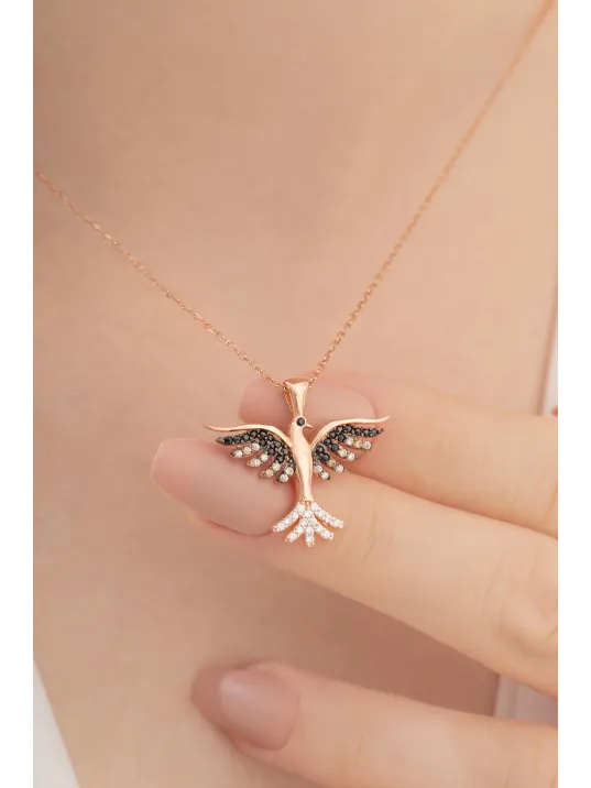 Zümrüdü Anka Kuşu Rose Renk Bayan Gümüş Kolye Zümrüdü Anka Kuşu Rose Renk Bayan Gümüş Kolye