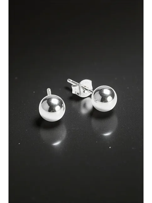 Kadın Gümüş Küpe - 7 mm 925 Ayar Gümüş Top Küpe