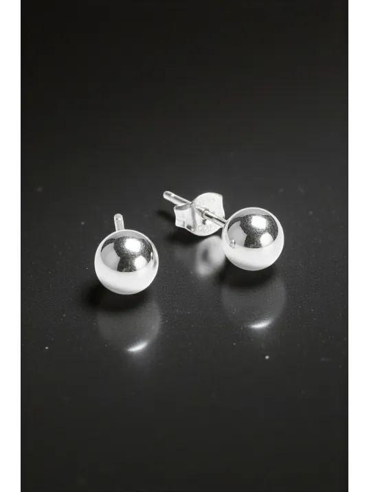 Kadın Gümüş Küpe - 7 mm 925 Ayar Gümüş Top Küpe