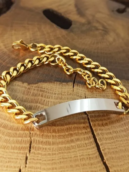 İsim Yazılabilen Çelik Erkek Bileklik Altın Kaplama İnce Kibar CBLGMSISIM1