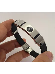 Hakiki Çelik Erkek Çelik Bileklik Künye Kauçuk Kayışlı