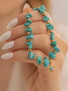 Kadın Bileklik-Çelik Sarı Taş Model Yıldız Nazarlık Çelik Kadın Bileklik