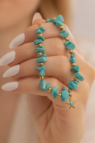 Kadın Bileklik-Çelik Sarı Taş Model Yıldız Nazarlık Çelik Kadın Bileklik