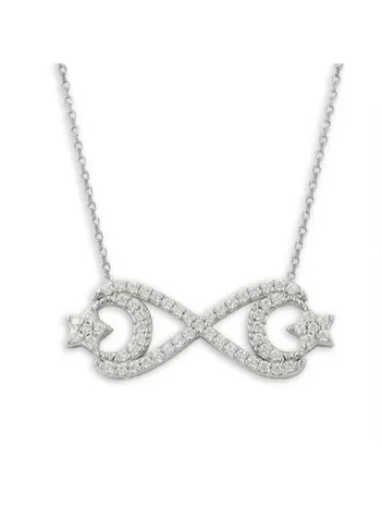 Sevgiliye Hediye Sonsuzluk Ay Yıldız Gümüş Bayan Kolyesi