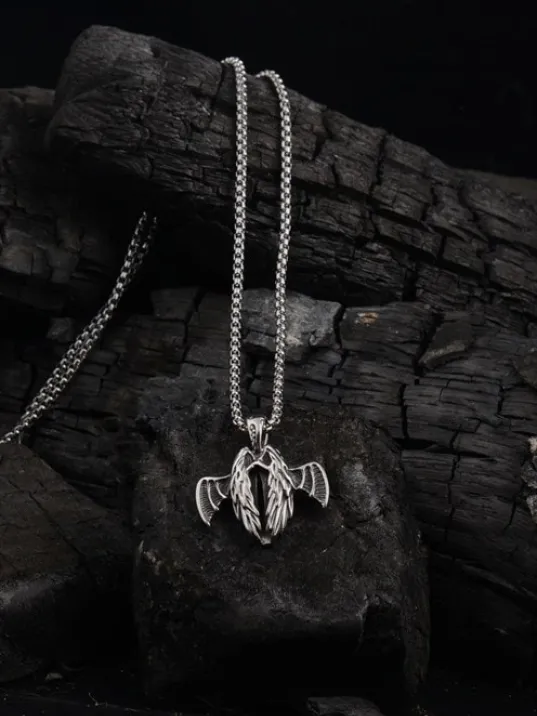 Ottoman Çelik Yarası Kanatlı Melek Model Erkek Kolye CKLYRSKNTML-GMS