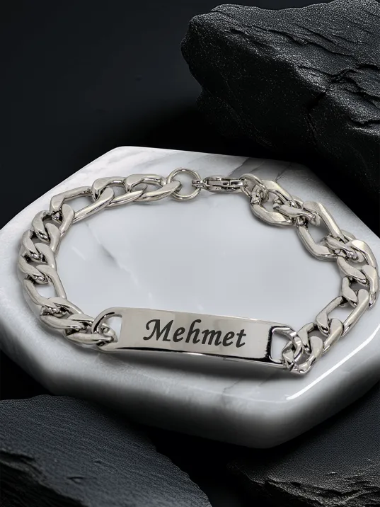 Erkek Çelik Bileklik - İsim Yazılabilir Figaro Zincir Model Erkek Bileklik