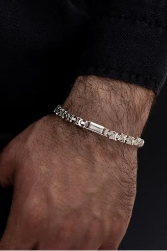 Erkek Gümüş Bileklik - 6mm Parçalı Parlak Euro Kral Gümüş Bileklik