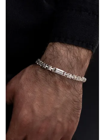 Erkek Gümüş Bileklik - 6mm Parçalı Parlak Euro Kral Gümüş Bileklik