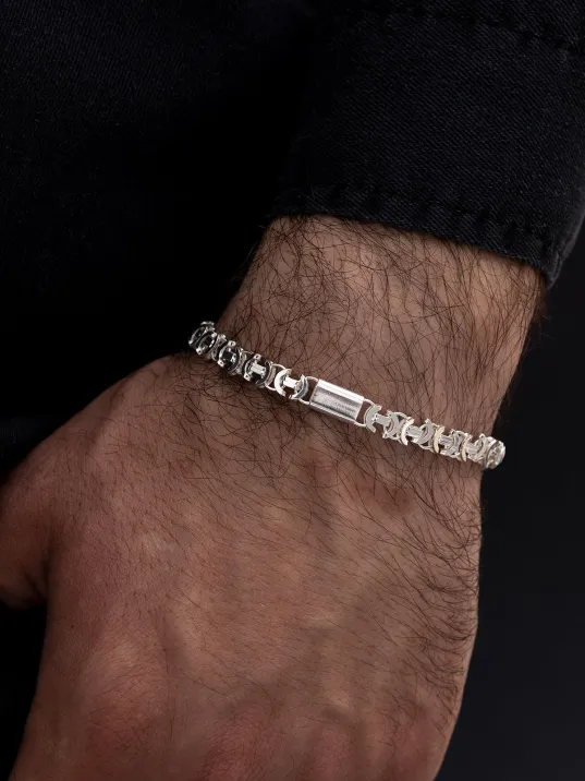 Erkek Gümüş Bileklik - 6mm Parçalı Parlak Euro Kral Gümüş Bileklik