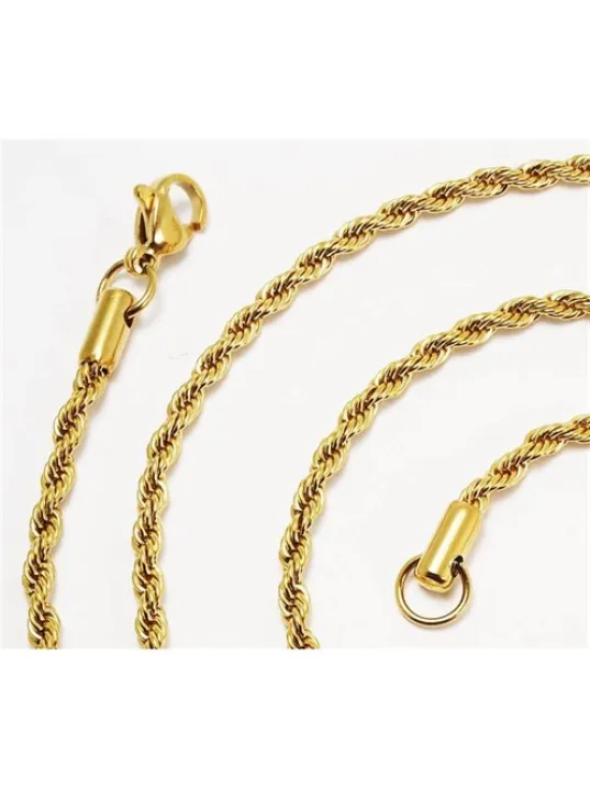 Altın Rengi Burma Halat Çelik Erkek Kolye Zincir İnce Model