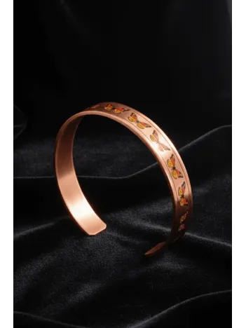 Kadın Bakır Bileklik Yüzük Set - Zodia Model Özel Baskı Metal Kutu Ve Kuvars Taşı