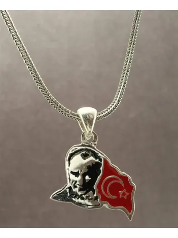 Atatürk Ve Ay Yıldız’lı Gümüş Erkek Kolye Zincir