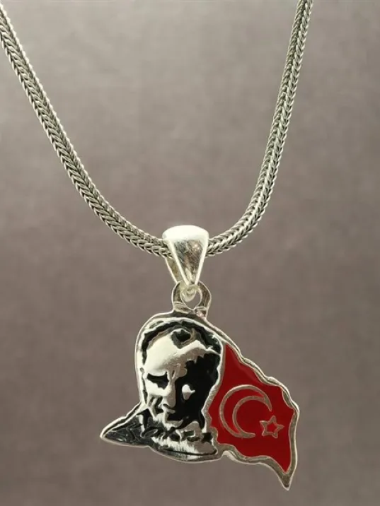 Atatürk Ve Ay Yıldız’lı Gümüş Erkek Kolye Zincir
