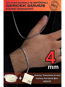 Erkek Gümüş Kolye Bileklik Set - Yassı Ezme Kral Gümüş Bileklik Set