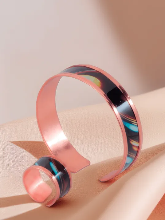 Kadın Bakır Bileklik Yüzük Set - Andrelina Model Özel Baskı Metal Kutu Ve Doğal Taşlar Kadın Bakır Bileklik Yüzük Set - Andrelina Model Özel Baskı Metal Kutu Ve Doğal Taşlar