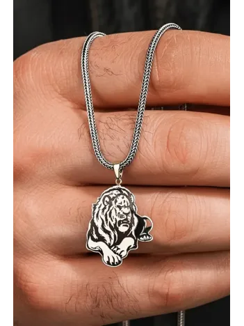 Erkek Gümüş Kolye - Aslan Model 925 Ayar Gümüş Erkek Kolye