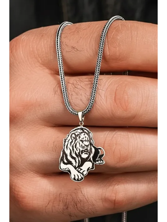 Erkek Gümüş Kolye - Aslan Model 925 Ayar Gümüş Erkek Kolye