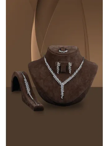 Alisa Bayan Zirkon Taşlı Gümüş Su Yolu Set - Kolye, Bileklik, Küpe, Yüzük