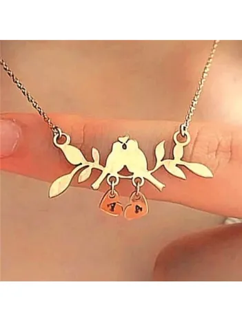 Gerçek Rose Kaplama,Kararmayan Kadın Dalda Çifte Kuş Model 2 925 Ayar Gümüş Kolye (14 Şubat Sevgililer Günü Hediyesi)