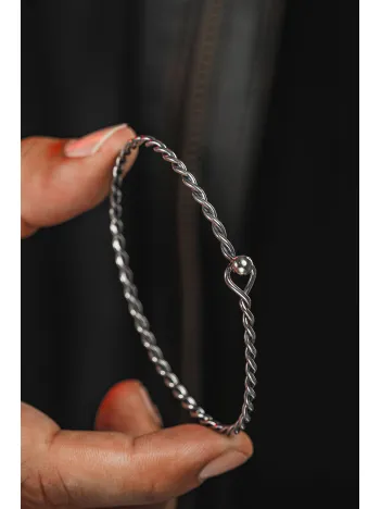 Erkek Gümüş Bileklik - El Yapımı İnce Oksitli Gümüş Zahir Erkek Bileklik Kelepçe