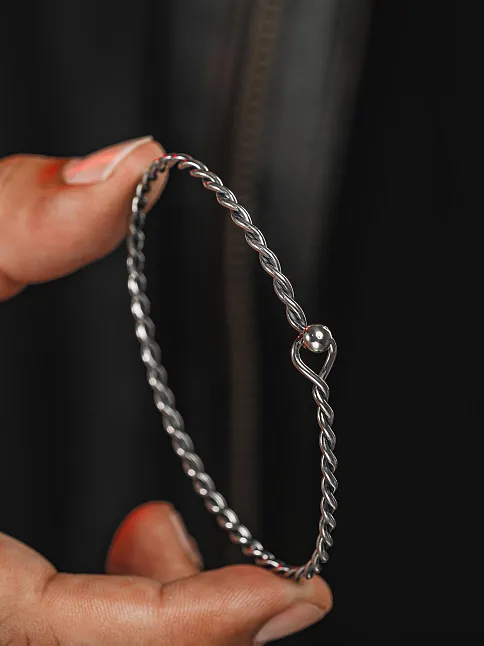 Erkek Gümüş Bileklik - El Yapımı İnce Oksitli Gümüş Zahir Erkek Bileklik Kelepçe