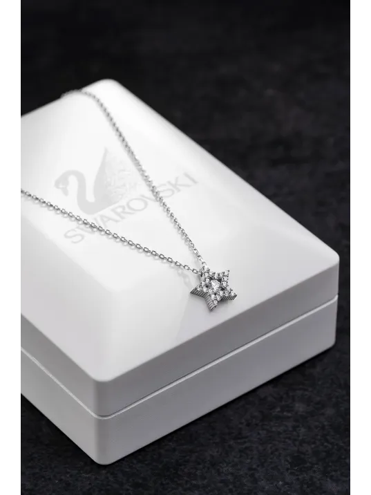 Kadın Gümüş Kolye - Swarovski Taşlı Zirconia Çok Taşlı Yıldız Motifli Kadın Kolye