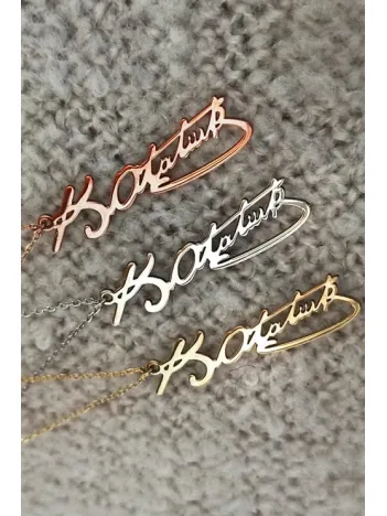 Kemal Atatürk İmzası Gümüş Kadın Kolye