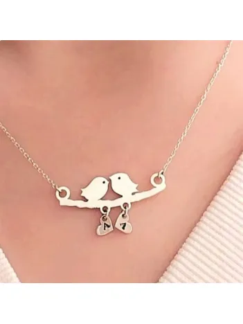 Kadın Dalda Çifte Kuş Model 1 925 Ayar Gümüş Kolye (14 Şubat Sevgililer Günü Hediyesi)