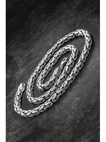 Erkek Gümüş Kolye - 8mm Füzyon Kare Kral Gümüş Erkek Zincir