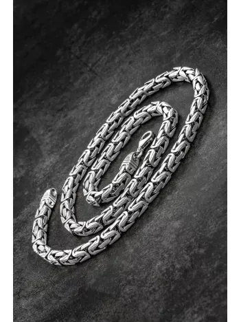 Erkek Gümüş Kolye - 8mm Füzyon Kare Kral Gümüş Erkek Zincir