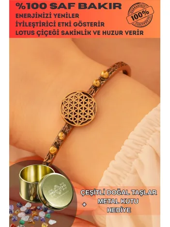 Kadın Bakır Bileklik - Lotus Çiçeği Model Kadın Bakır Kelepçe Bileklik Bilezik