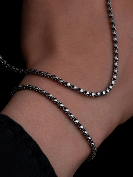 Erkek Gümüş Kolye Bileklik Set - 3mm Pullu Arnavut Zinciri Gümüş Kolye Bileklik Set Erkek Gümüş Kolye Bileklik Set - 3mm Pullu Arnavut Zinciri Gümüş Kolye Bileklik Set