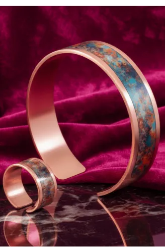 Kadın Bakır Bileklik Yüzük Set - World Model Özel Baskı Metal Kutu Ve Kuvars Taşı