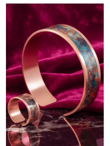 Kadın Bakır Bileklik Yüzük Set - World Model Özel Baskı Metal Kutu Ve Kuvars Taşı