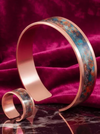 Kadın Bakır Bileklik Yüzük Set - World Model Özel Baskı Metal Kutu Ve Kuvars Taşı