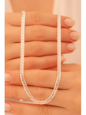 Kadın Gümüş Kolye - 4 mm Oluklu Nano Model Zarif Kadın Kolye