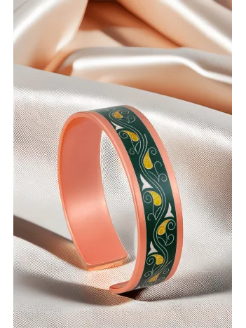 Kadın Bakır Bileklik Yüzük Set - Pia Model Özel Baskı Metal Kutu Ve Kuvars Taşı