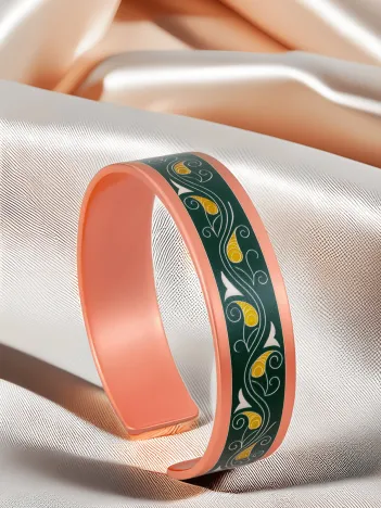 Kadın Bakır Bileklik Yüzük Set - Pia Model Özel Baskı Metal Kutu Ve Kuvars Taşı