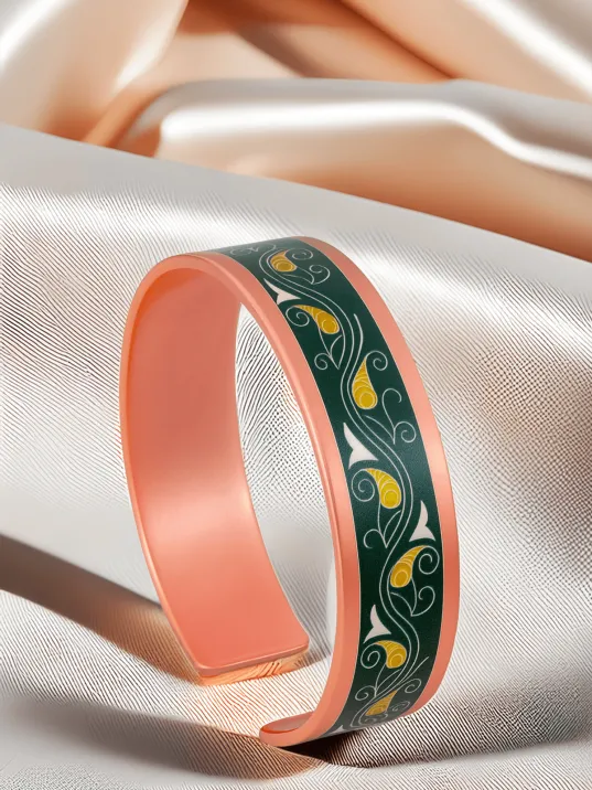 Kadın Bakır Bileklik Yüzük Set - Pia Model Özel Baskı Metal Kutu Ve Kuvars Taşı