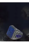 Erkek Gümüş Yüzük - Mavi Zirkon Taşlı Kare Model Yanları Kraliyet Tarzı Erkek Yüzük Erkek Gümüş Yüzük - Mavi Zirkon Taşlı Kare Model Yanları Kraliyet Tarzı Erkek Yüzük