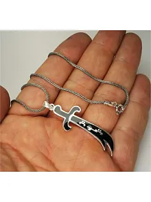 Mineli Gümüş Zülfikar Kolye Zincir Büyük Boy