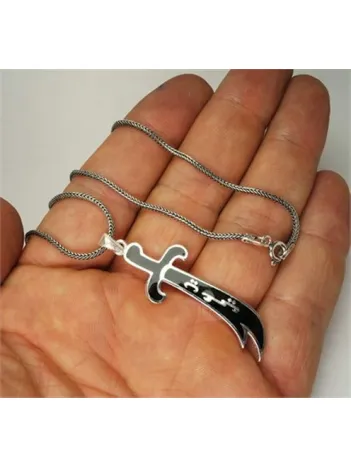 Mineli Gümüş Zülfikar Kolye Zincir Büyük Boy Mineli Gümüş Zülfikar Kolye Zincir Büyük Boy