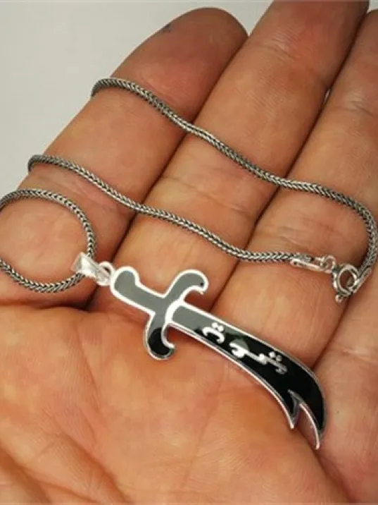 Mineli Gümüş Zülfikar Kolye Zincir Büyük Boy Mineli Gümüş Zülfikar Kolye Zincir Büyük Boy