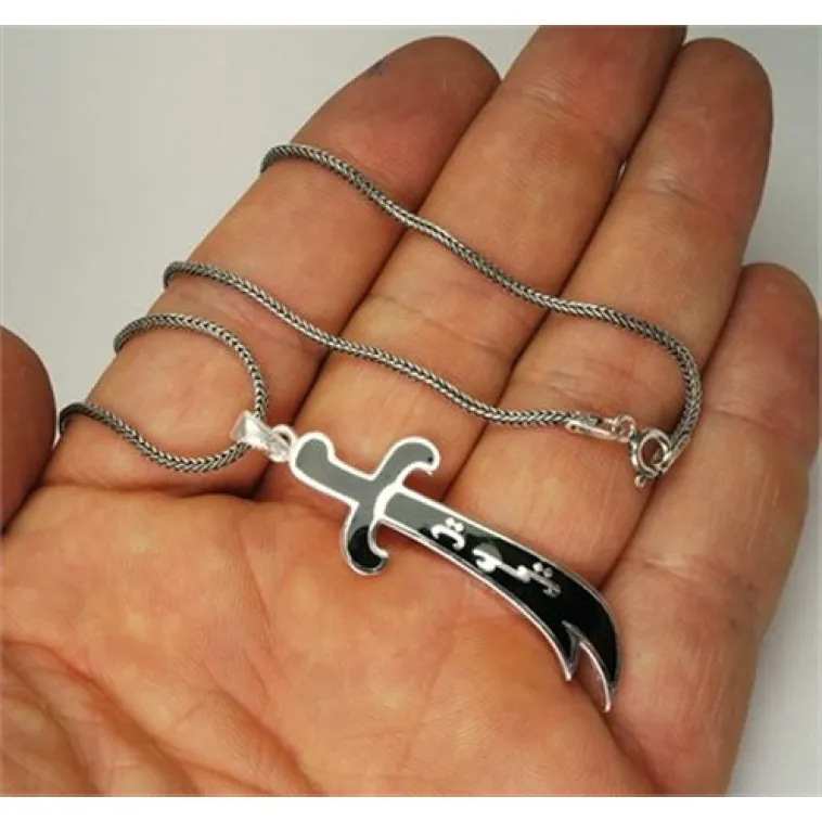 Mineli Gümüş Zülfikar Kolye Zincir Büyük Boy Mineli Gümüş Zülfikar Kolye Zincir Büyük Boy