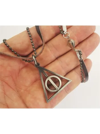 Harry Potter Ölüm Yadigarları Üçgen Erkek Deri Kolye